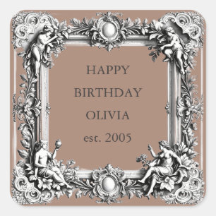 Custom Victorian Scroll Frame – Elegant MOCHA Square Sticker
