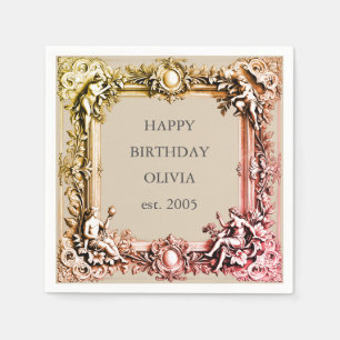 Custom Victorian Scroll Frame Napkin – mocha brown