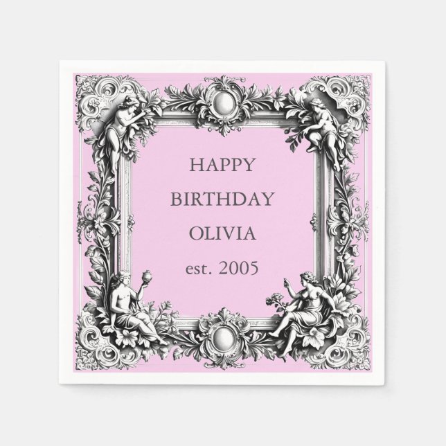 Custom Victorian Scroll Frame Napkin – pink  (Front)