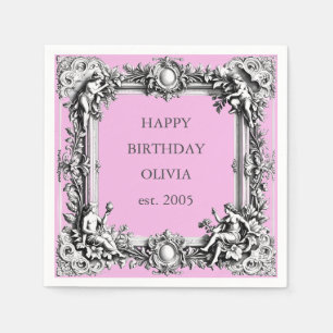 Custom Victorian Scroll Frame Napkin – pink 