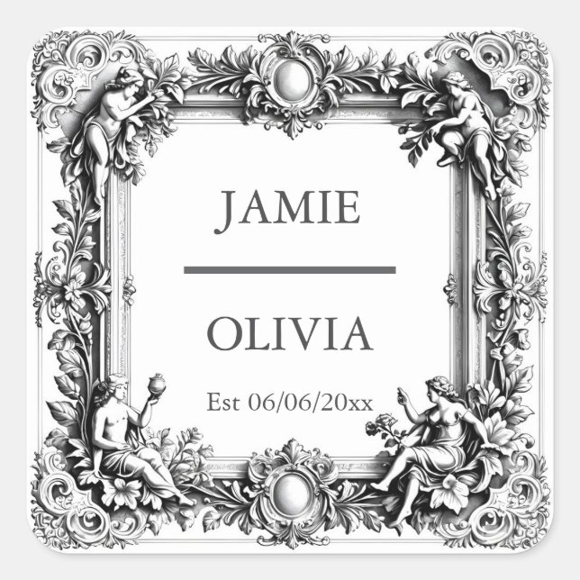 Custom Victorian Scroll Frame Napkin – wedding Square Sticker (Front)
