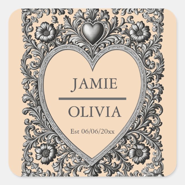 Custom Victorian Scroll Frame – wedding Square Sticker (Front)