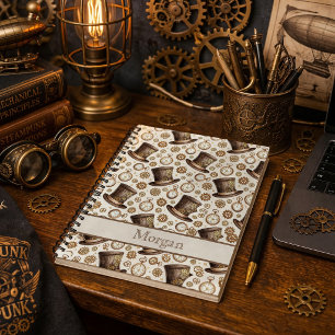 Custom Victorian Steampunk Hat and Clockwork Name Notebook