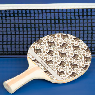 Custom Victorian Steampunk Hat and Clockwork Name Ping Pong Paddle