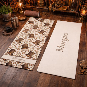 Custom Victorian Steampunk Hat and Clockwork Name Yoga Mat