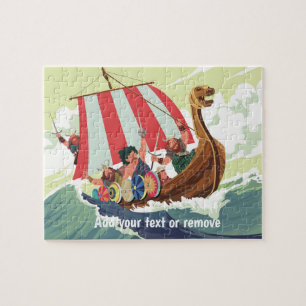 Custom, vikings in viking ship sailing high seas, jigsaw puzzle