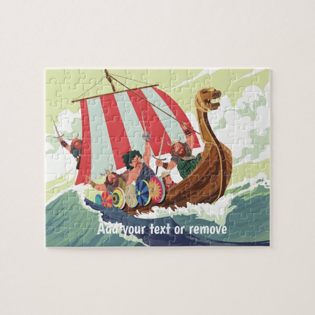 Custom, vikings in viking ship sailing high seas, jigsaw puzzle (Horizontal)