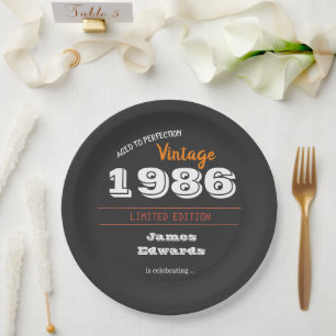 Custom Vintage 1986 40th Birthday Retro Paper Plate