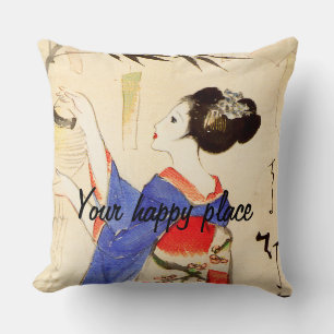 Custom Vintage Aesthetic Japan Kimono illustration Cushion
