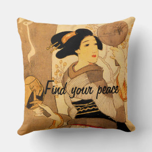 Custom Vintage Aesthetic Japan Kimono illustration Cushion