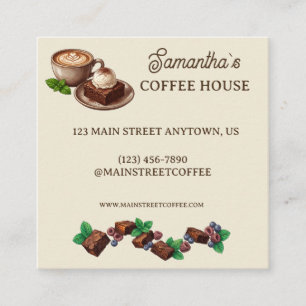 Custom Vintage Bakery Merch Brownie Art Square Business Card
