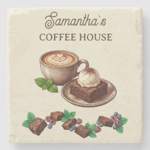 Custom Vintage Bakery Merch Brownie Art Stone Coaster