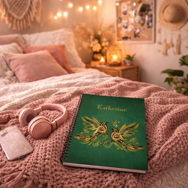 Custom Vintage Bird Floral Green Notebook (Creator Uploaded)