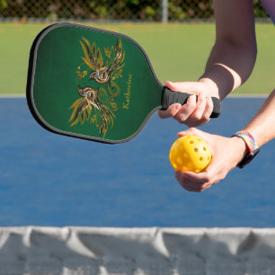 Custom Vintage Bird Floral Green Pickleball Paddle