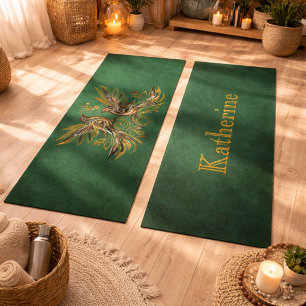 Custom Vintage Bird Floral Green Yoga Mat