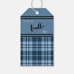 Custom Vintage Blue Buffalo Check Plaid Holiday Gift Tags