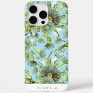 Custom Vintage Blue Wattle and Eucalyptus iPhone 16 Pro Max Case