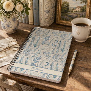 Custom Vintage Blue Wildflower French Toile Notebook
