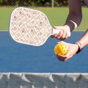 Custom Vintage Blush Pink Floral Lattice Pattern Pickleball Paddle
