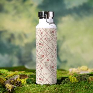 Custom Vintage Blush Pink Floral Lattice Pattern Water Bottle