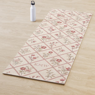 Custom Vintage Blush Pink Floral Lattice Pattern Yoga Mat