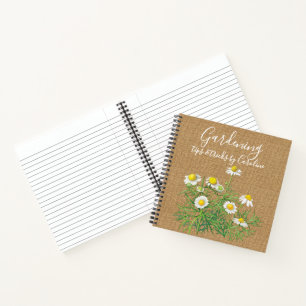 Custom Vintage Camomile Flowers Faux Jute Burlap Notebook
