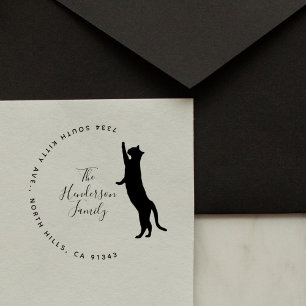 Custom Vintage Cat Minimal Family Return Address Rubber Stamp