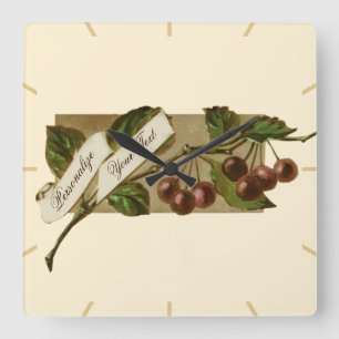 Custom Vintage Cherries Retro Fruit Old School Square Wall Clock