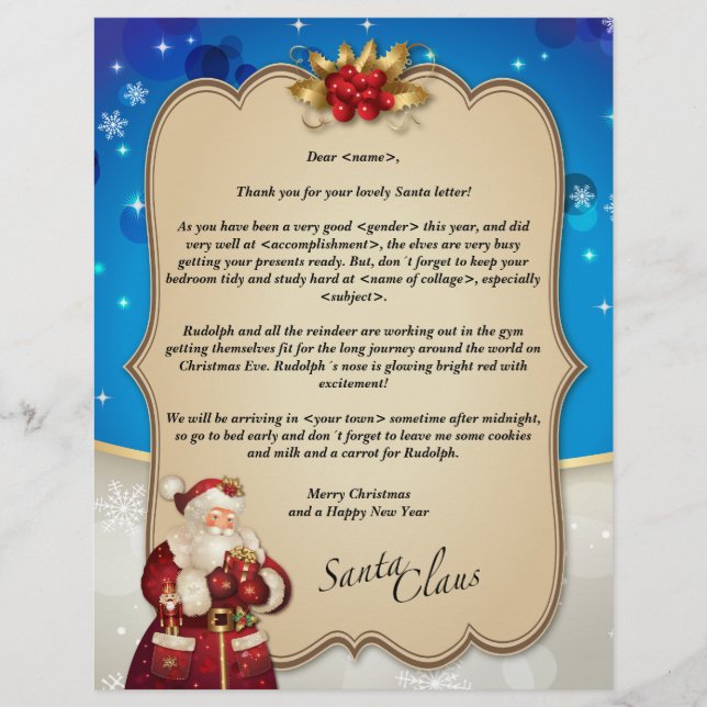 Custom vintage Christmas blue letter from Santa… (Front)