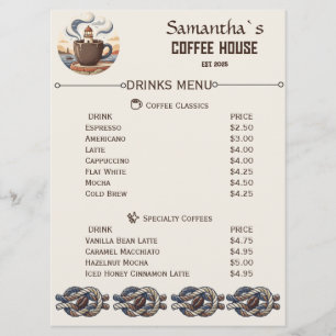 Custom Vintage Coastal Cafe Merch Menu