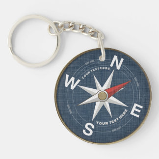 Custom Vintage Compass Rose Nautical Acrylic Key Ring