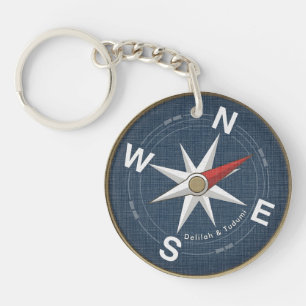 Custom Vintage Compass Rose Nautical Acrylic Key Ring