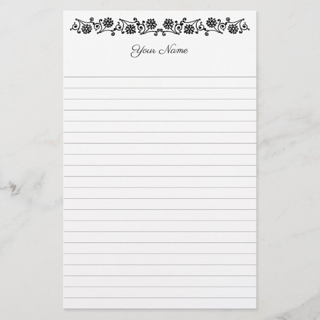 Custom Vintage Daisy and Swirls Optional Lined Stationery (Front)