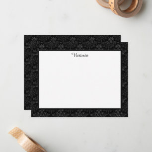 Custom Vintage Damask Pattern Gray Black 4.25x5.5 Card