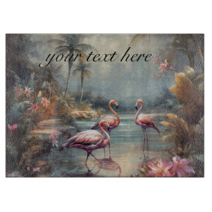 Custom Vintage Flamingo Tropical Lagoon Art Cutting Board
