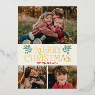 Custom Vintage  Foil Merry Christmas Photo Card