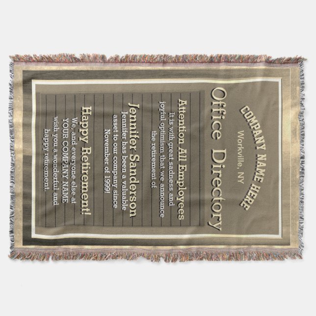 Custom Vintage Golden Sign Retirement Throw Blanket (Front)