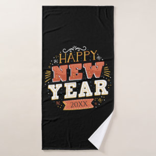 Custom Vintage Happy New Year Eve Design Unique Bath Towel