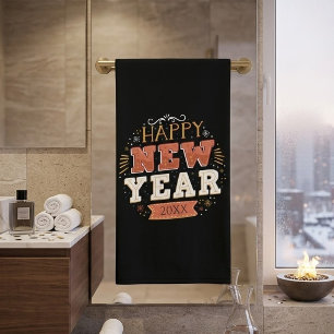 Custom Vintage Happy New Year Eve Design Unique Bath Towel