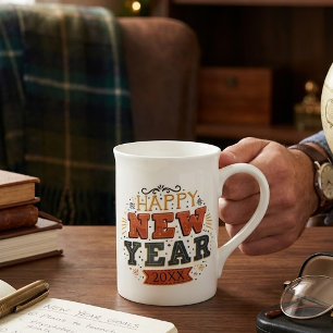 Custom Vintage Happy New Year Eve Design Unique Bone China Mug