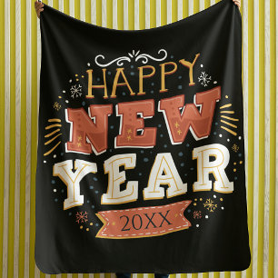 Custom Vintage Happy New Year Eve Design Unique Fleece Blanket