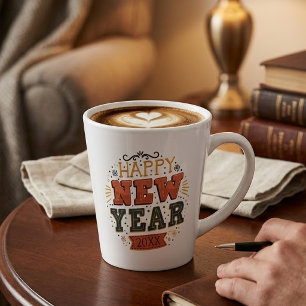 Custom Vintage Happy New Year Eve Design Unique Latte Mug