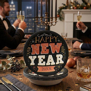 Custom Vintage Happy New Year Eve Design Unique Paper Plate