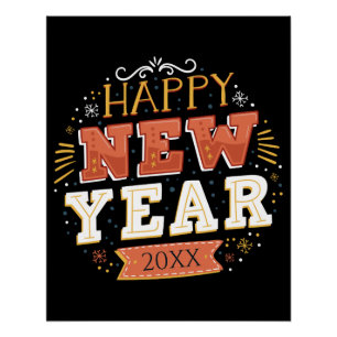 Custom Vintage Happy New Year Eve Design Unique Poster