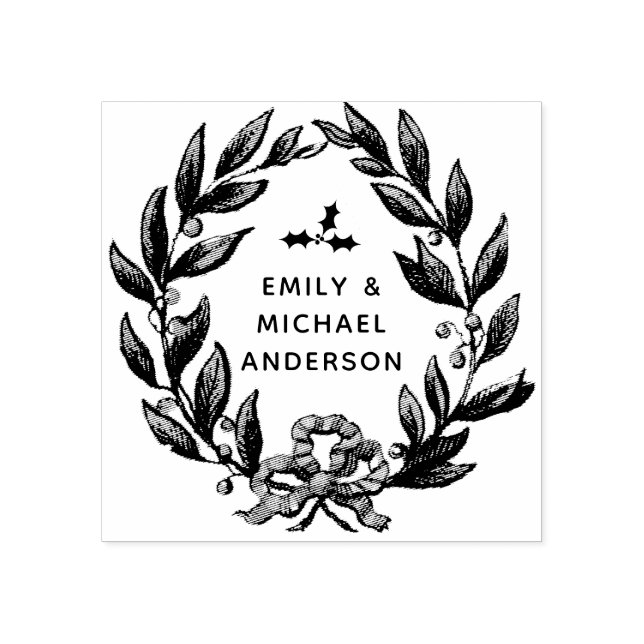 Custom Vintage Holly Berries Wreath Stamp Xmas (Imprint)