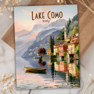 Custom Vintage Lake Como Italy Watercolor Travel Postcard