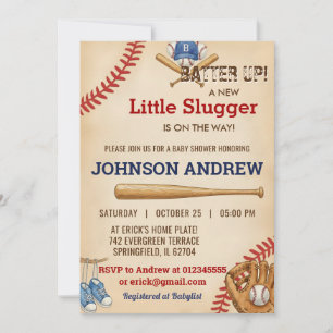 Custom Vintage Little Slugger Baseball Baby Shower Invitation
