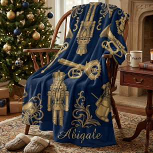 Custom Vintage Nutcracker Elegant navy blue Fleece Blanket