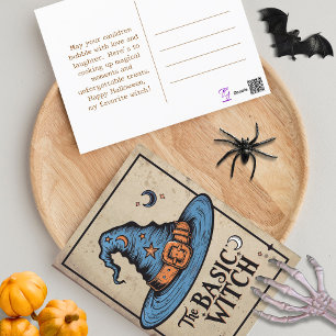 Custom Vintage Orange Witchy Hat Halloween Witch Postcard