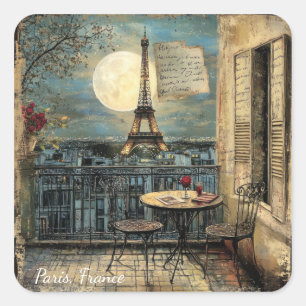 Custom Vintage Paris Eiffel Tower Romantic Art Square Sticker